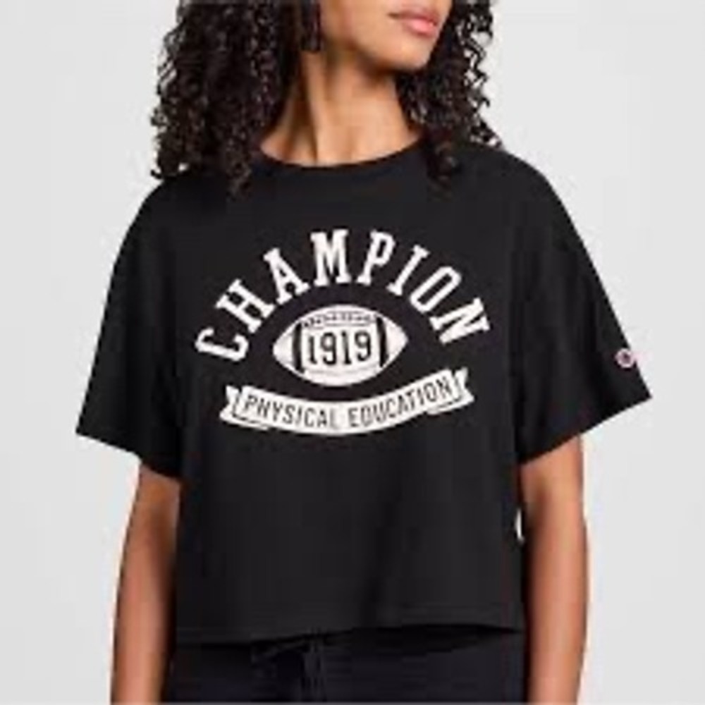 Champion Womens 4X Black Physical Education 1919 Graphic Cropped T-Shirt NWT